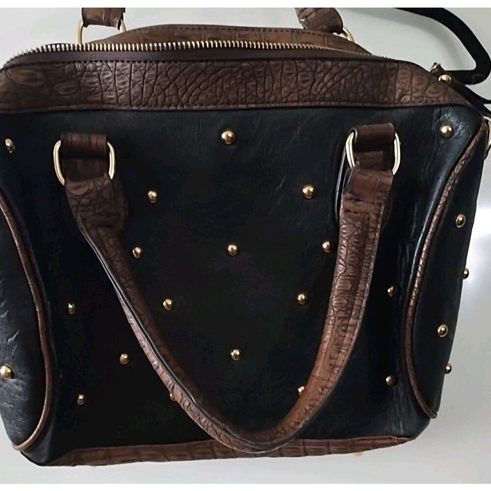 MG Collection PRITA Studded Faux Crocodile Bowler Handbag